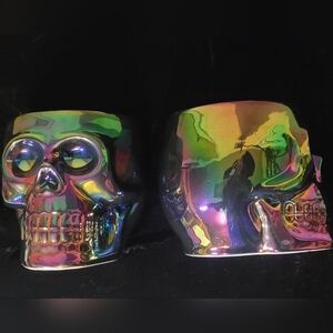 2 Dark Iridescent Skull Candle Holders for Glass Jars, Celebrate Together